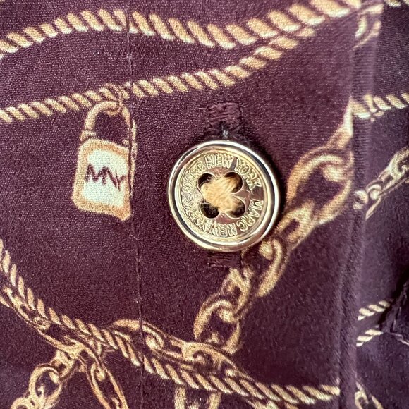 Marc New York Women's Brown Gold Chain Print Button Up Sleeve Blouse Top, Size M - Picture 8 of 11